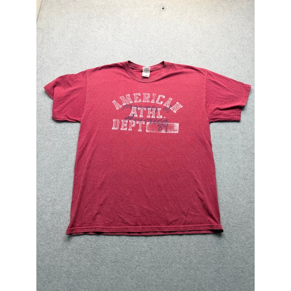Gildan Ultra Cotton Mens Red American Athl Dept 84 Graphic T-Shirt Large